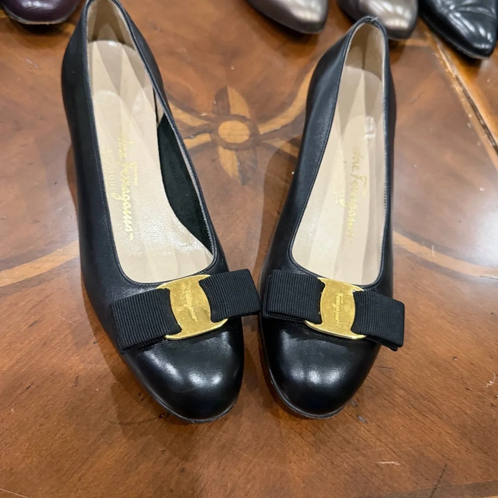Salvatore Ferragamo Black Flats with Gold‎ Buckle